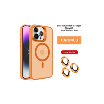 Joko Apple iPhone 14 Pro Max Kılıf Flet Lens Magsafe Kapak - Turuncu