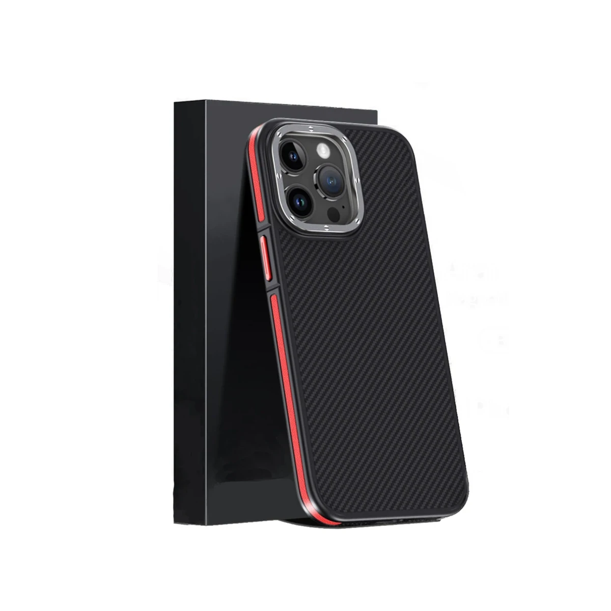 Joko Apple iPhone 15 Pro Kılıf Aramid 600D Kevlar Karbon Fiber Magsafe Kapak - Kırmızı