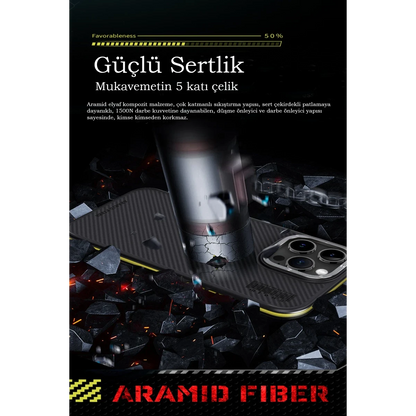 Joko Apple iPhone 15 Pro Kılıf Aramid 600D Kevlar Karbon Fiber Magsafe Kapak - Kırmızı
