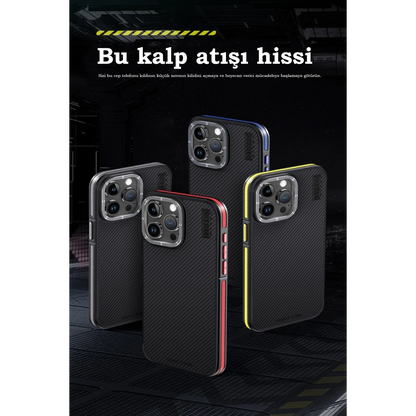Joko Apple iPhone 15 Pro Kılıf Aramid 600D Kevlar Karbon Fiber Magsafe Kapak - Kırmızı
