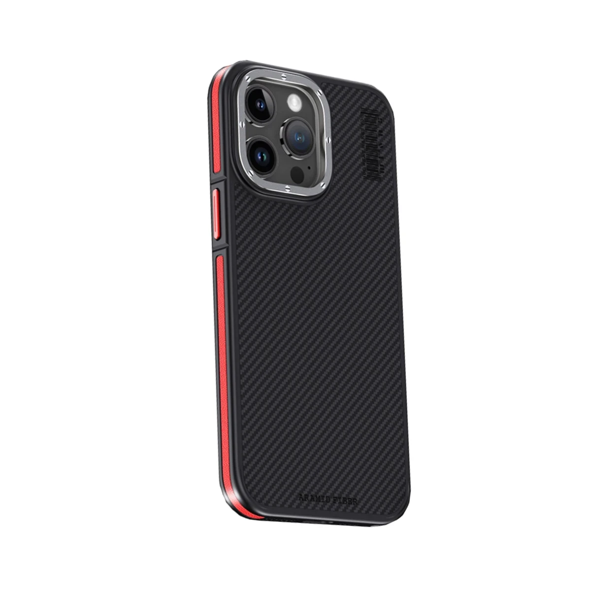 Joko Apple iPhone 15 Pro Kılıf Aramid 600D Kevlar Karbon Fiber Magsafe Kapak - Kırmızı