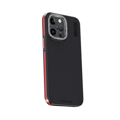 Joko Apple iPhone 15 Pro Kılıf Aramid 600D Kevlar Karbon Fiber Magsafe Kapak - Kırmızı