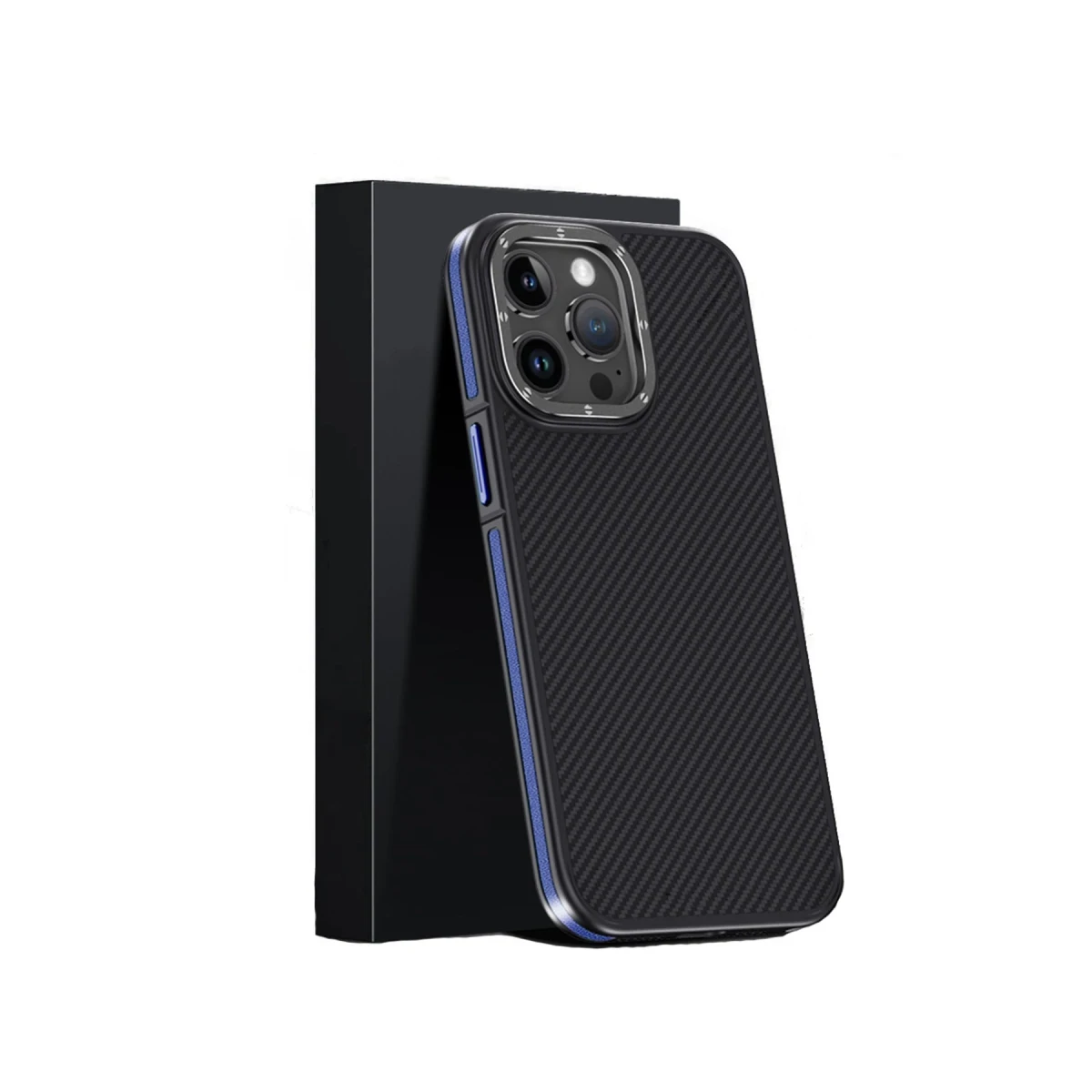 Joko Apple iPhone 15 Pro Kılıf Aramid 600D Kevlar Karbon Fiber Magsafe Kapak - Lacivert