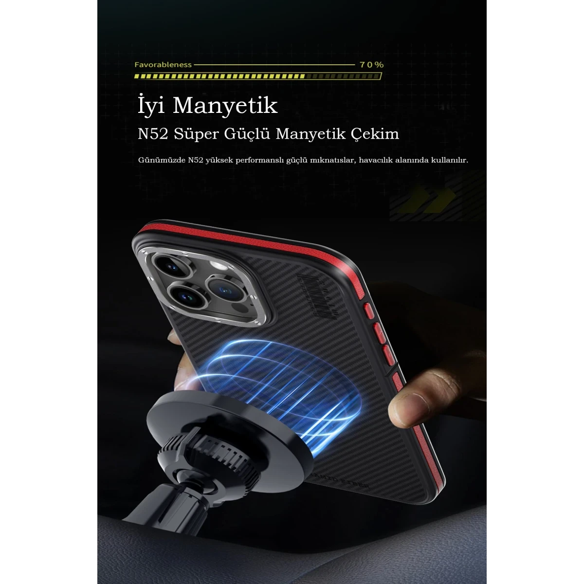 Joko Apple iPhone 15 Pro Kılıf Aramid 600D Kevlar Karbon Fiber Magsafe Kapak - Lacivert