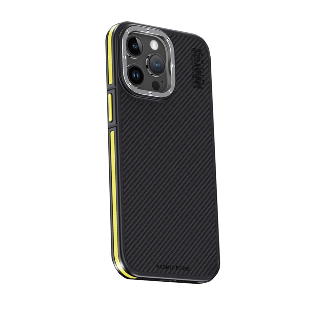 Joko Apple iPhone 15 Pro Kılıf Aramid 600D Kevlar Karbon Fiber Magsafe Kapak - Sarı