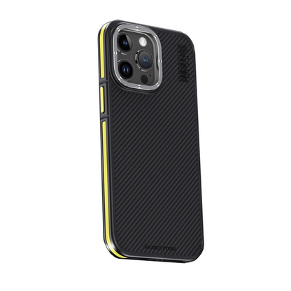 Joko Apple iPhone 15 Pro Kılıf Aramid 600D Kevlar Karbon Fiber Magsafe Kapak - Sarı