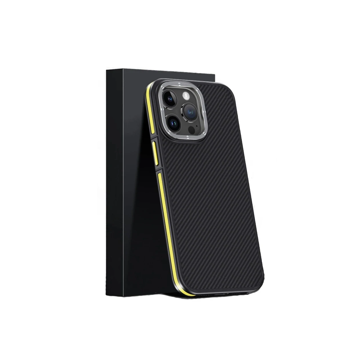 Joko Apple iPhone 15 Pro Max Kılıf Aramid 600D Kevlar Karbon Fiber Magsafe Kapak - Sarı
