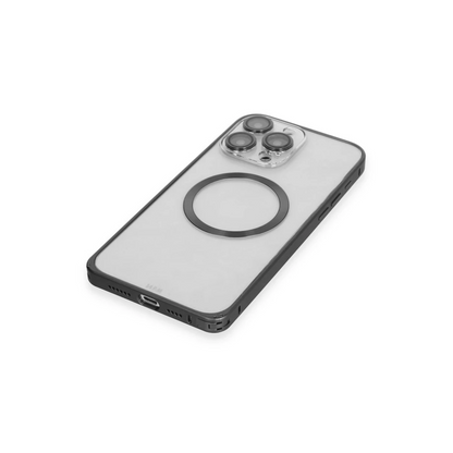 Joko Apple iPhone 15 Pro Max Kılıf Metal Bumper Magneticsafe Kapak - Siyah
