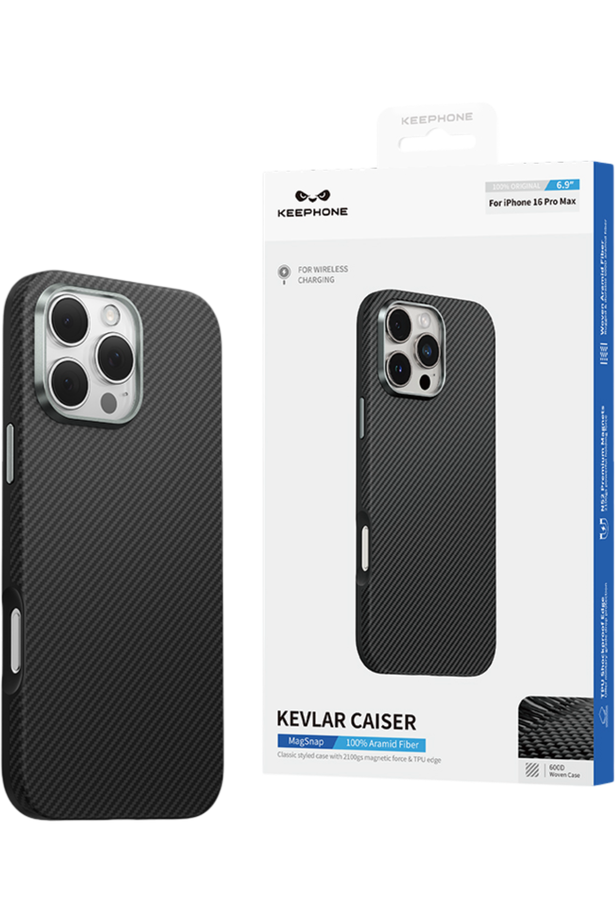 Keephone Apple iPhone 16 Pro Max Kevlar Caiser Magsafe Kapak - Siyah