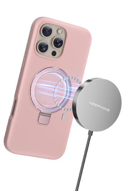 Keephone Apple iPhone 16 Pro Max Magi Pro Standlı Magsafe Kapak - Pembe