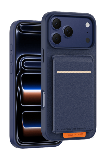 Keephone Apple iPhone 17 Pro Max Suedea Kartvizitli Standlı Kapak - Lacivert