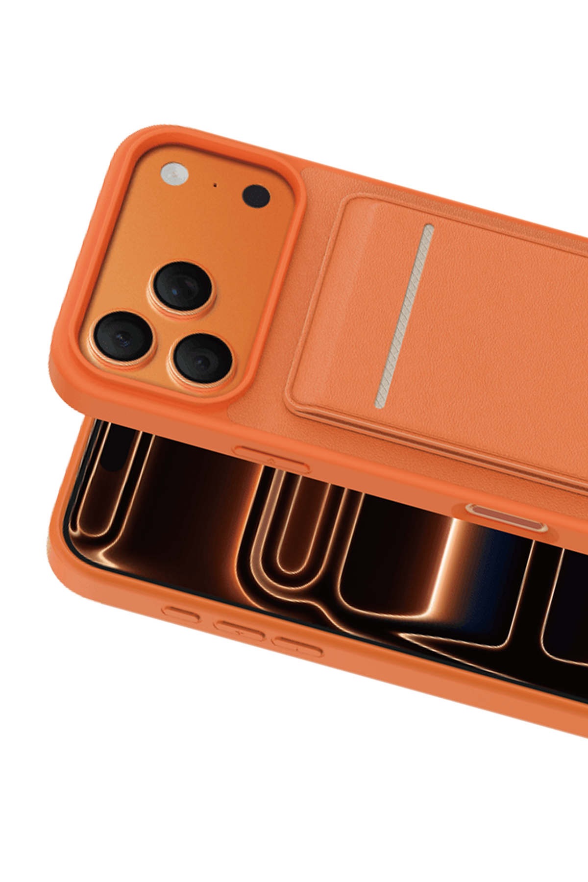 Keephone Apple iPhone 17 Pro Max Suedea Kartvizitli Standlı Kapak - Turuncu