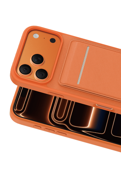 Keephone Apple iPhone 17 Pro Max Suedea Kartvizitli Standlı Kapak - Turuncu