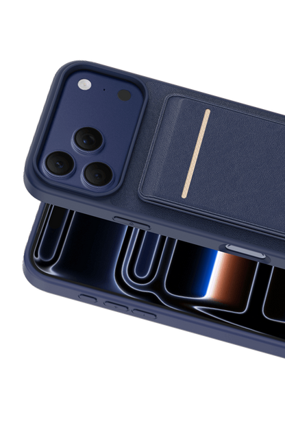 Keephone Apple iPhone 17 Pro Suedea Kartvizitli Standlı Kapak - Lacivert