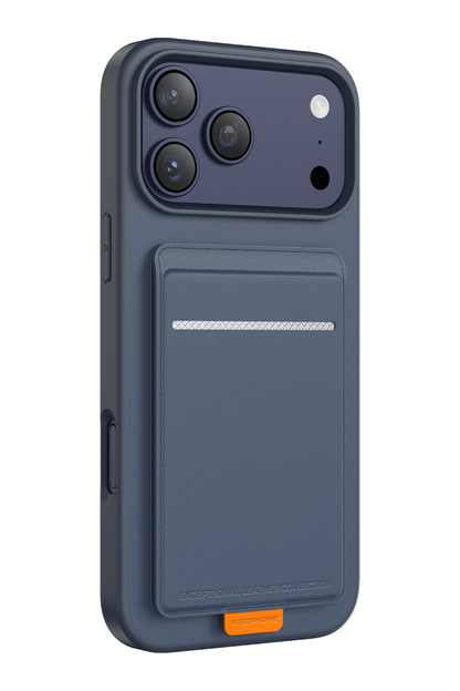 Keephone Apple iPhone 17 Pro Suedea Kartvizitli Standlı Kapak - Lacivert