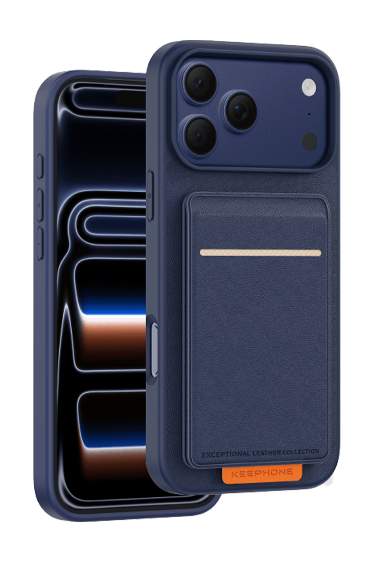 Keephone Apple iPhone 17 Pro Suedea Kartvizitli Standlı Kapak - Lacivert