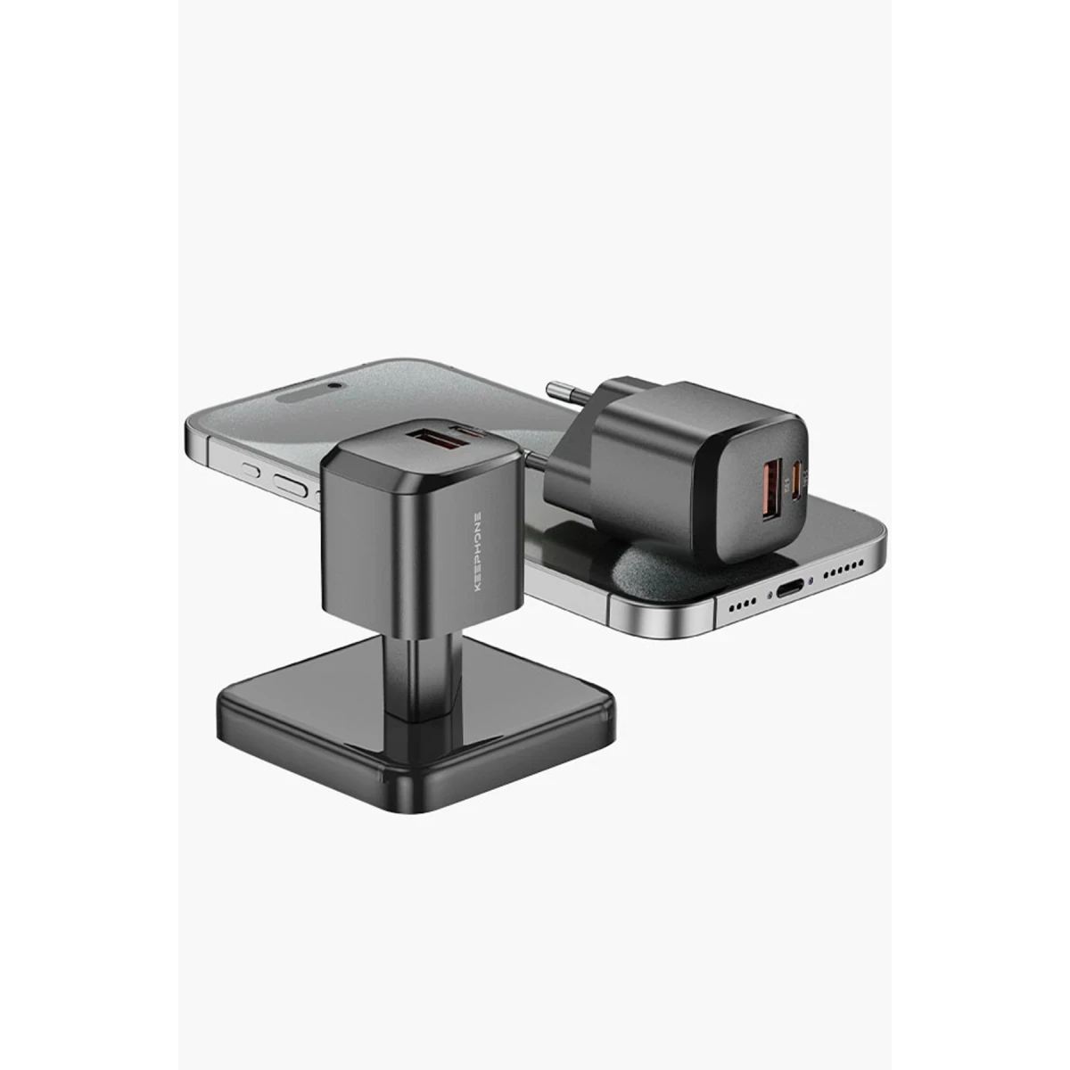 Keephone Rapid CH23061 1 Adet 20W Type-C ve 1 Adet 18W USB Çıkışlı PD Şarj Cihazı - Siyah