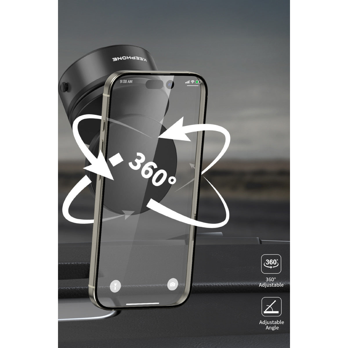 Keephone CR107 Vantuzlu 360 Derece Ayarlanabilir Kablosuz Şarj Destekli Manyetik Magsafe Telefon Tutucu