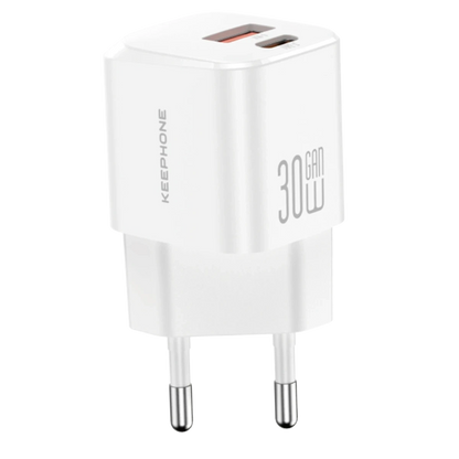 Keephone GaN Wall CH23091 30W 1 Adet Type-C ve 1 Adet USB Çıkışlı GaN Şarj Cihazı - Beyaz