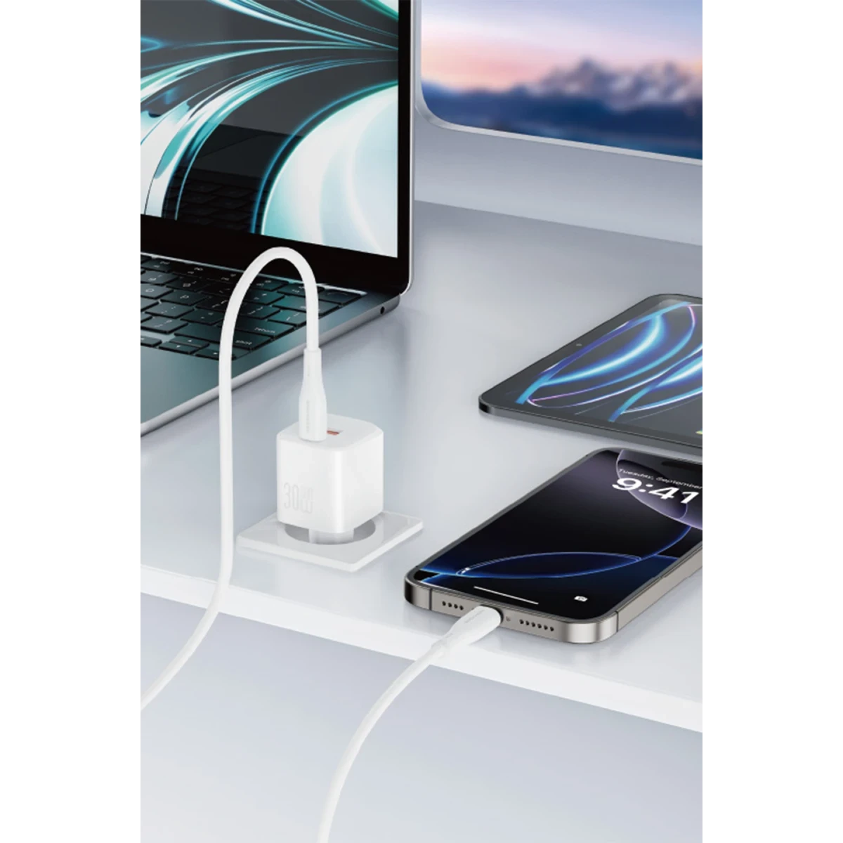 Keephone GaN Wall CH23091 30W 1 Adet Type-C ve 1 Adet USB Çıkışlı GaN Şarj Cihazı - Beyaz
