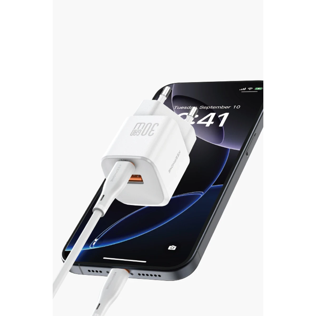 Keephone GaN Wall CH23091 30W 1 Adet Type-C ve 1 Adet USB Çıkışlı GaN Şarj Cihazı - Siyah