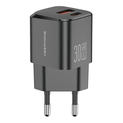 Keephone GaN Wall CH23091 30W 1 Adet Type-C ve 1 Adet USB Çıkışlı GaN Şarj Cihazı - Siyah
