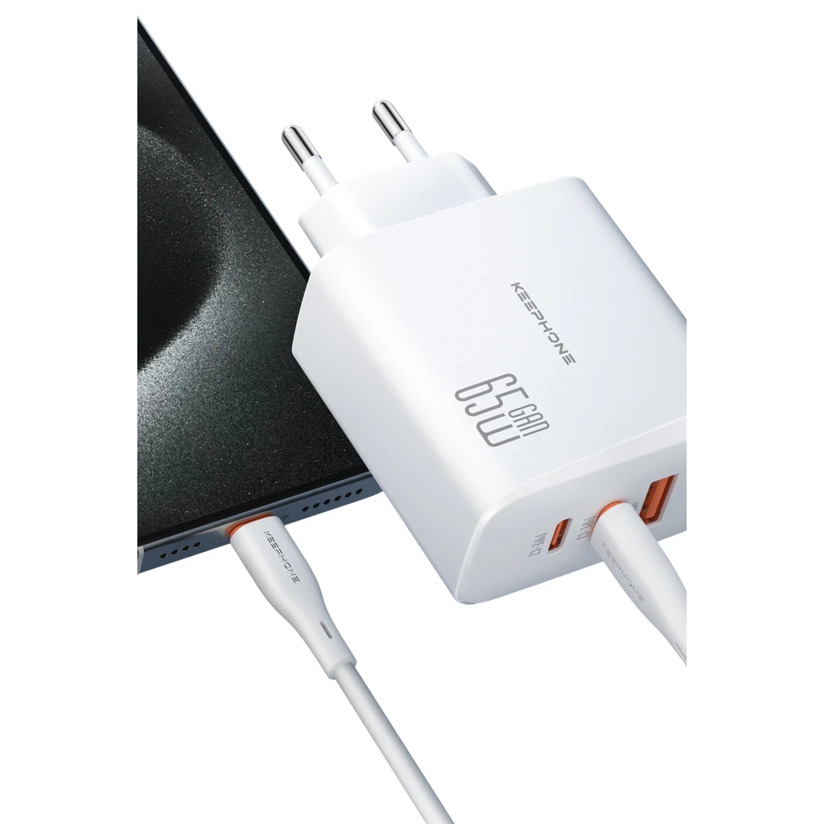 Keephone GaN Wall CH23121 2 Adet 65W Type-C ve 1 Adet 45W USB Çıkışlı GaN Şarj Cihazı - Beyaz
