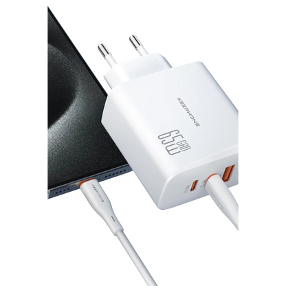 Keephone GaN Wall CH23121 2 Adet 65W Type-C ve 1 Adet 45W USB Çıkışlı GaN Şarj Cihazı - Beyaz