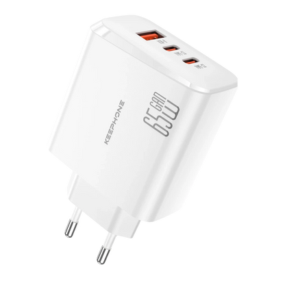 Keephone GaN Wall CH23121 2 Adet 65W Type-C ve 1 Adet 45W USB Çıkışlı GaN Şarj Cihazı - Beyaz