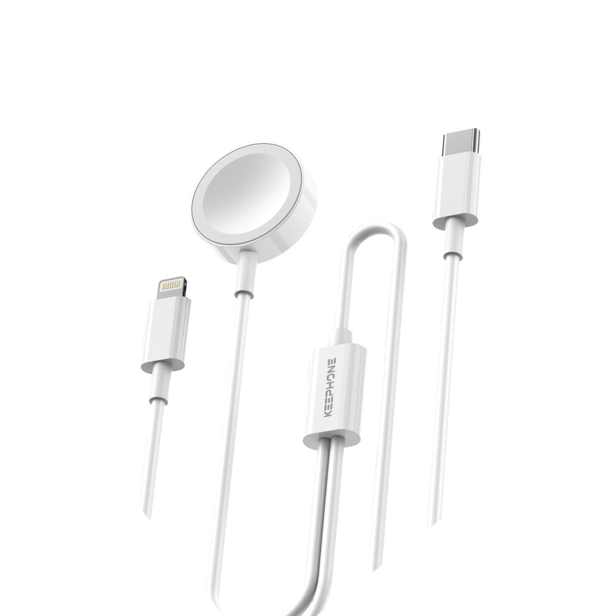 Keephone IC-013 Type-C to Lightning ve Kablosuz Saat Şarj Çıkışlı 2in1 Hızlı Şarj Kablosu