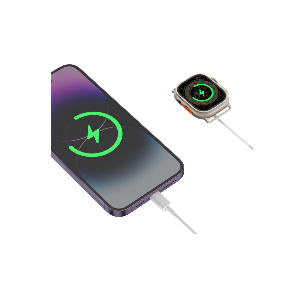 Keephone IC-013 Type-C to Lightning ve Kablosuz Saat Şarj Çıkışlı 2in1 Hızlı Şarj Kablosu