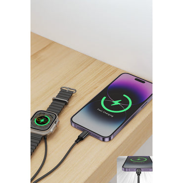 Keephone IC-014 Type-C to Lightning ve Kablosuz Saat Şarj Çıkışlı 2in1 Örgü Hızlı Şarj Kablosu