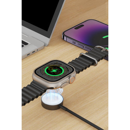 Keephone IC-014 Type-C to Lightning ve Kablosuz Saat Şarj Çıkışlı 2in1 Örgü Hızlı Şarj Kablosu
