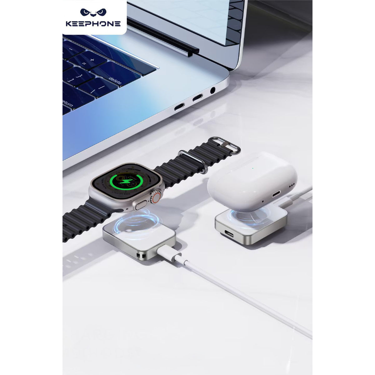 Keephone IC-017 Ekstra Type-C Çıkışlı Saat Kablosuz Şarj Aleti