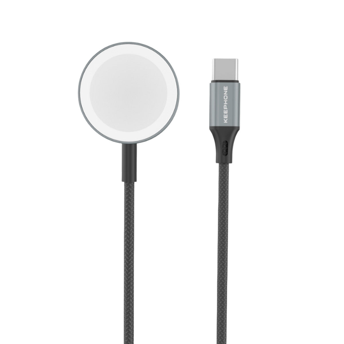Keephone IC-026 Type-C to Kablosuz Saat Şarj Çıkışlı Örgü Hızlı Şarj Kablosu