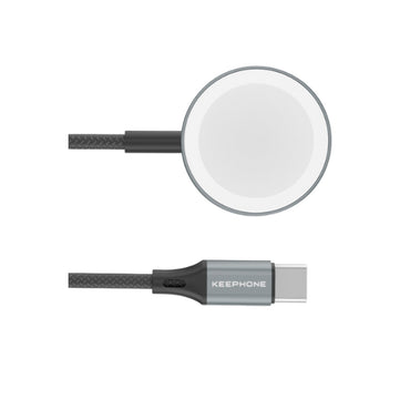 Keephone IC-026 Type-C to Kablosuz Saat Şarj Çıkışlı Örgü Hızlı Şarj Kablosu