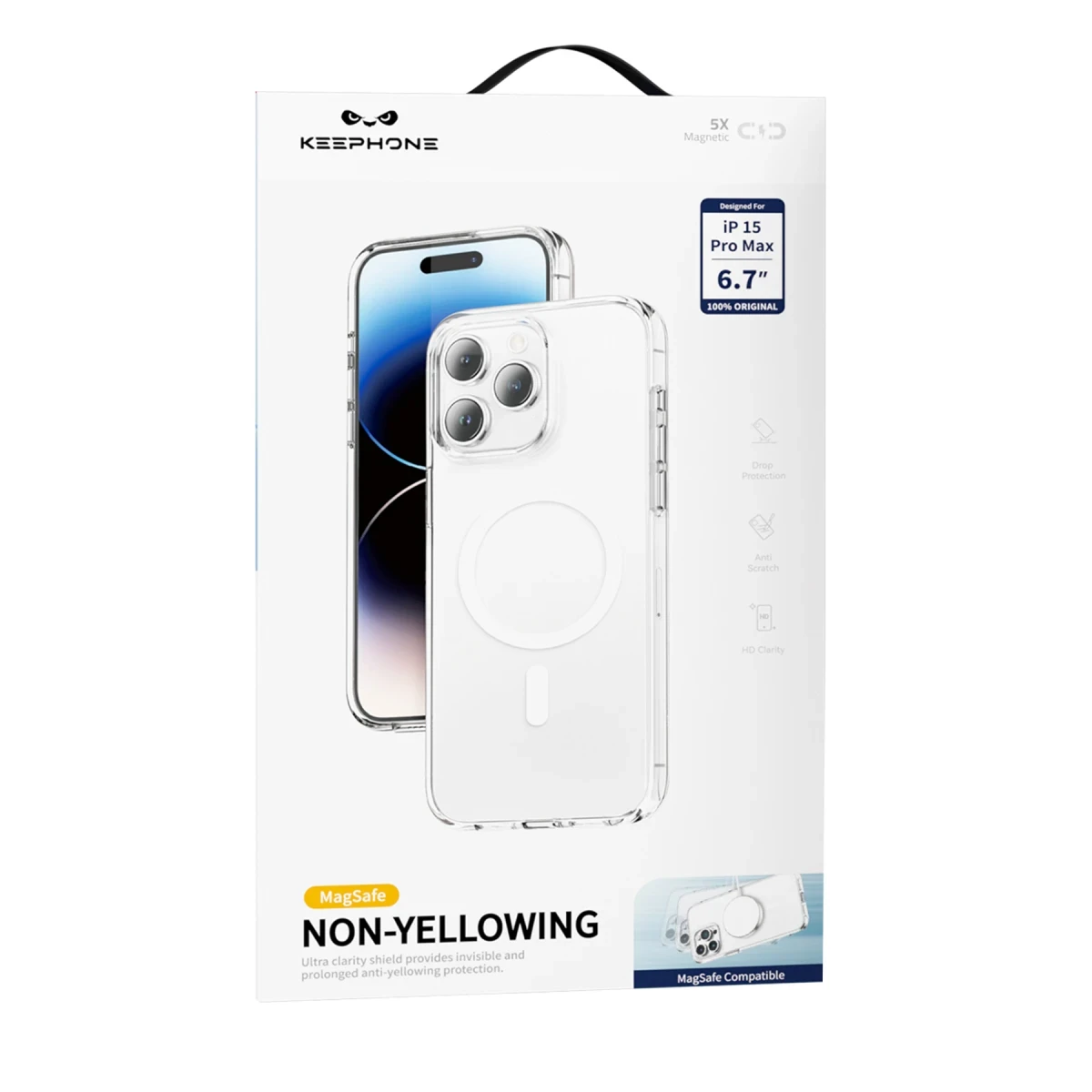 Keephone Apple iPhone 14 Pro Non Yellow Şeffaf Magsafe Kılıf - Şeffaf