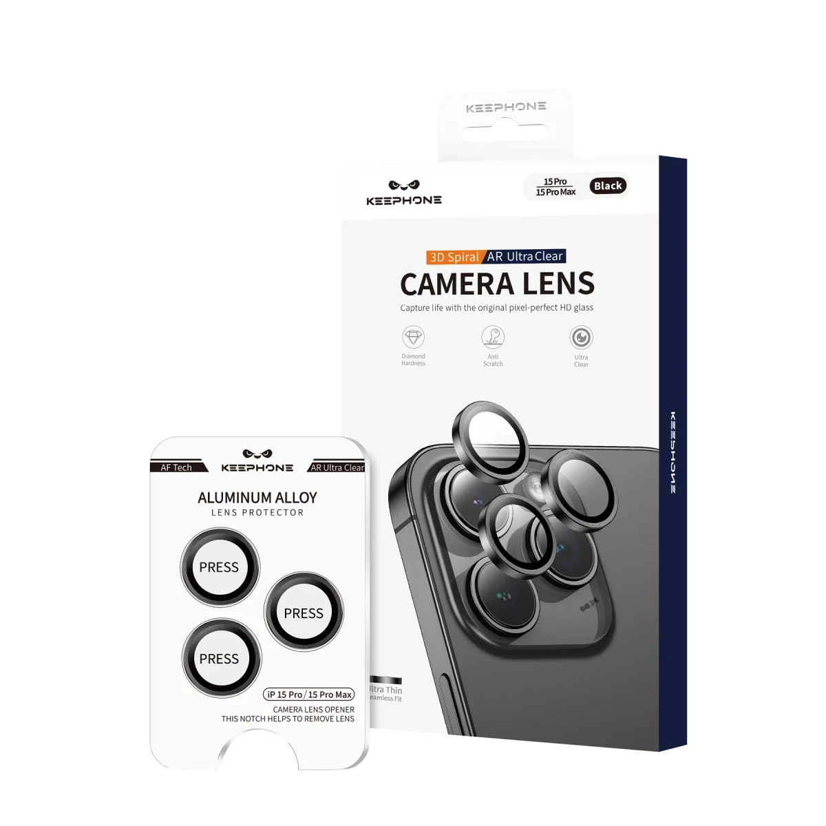 Keephone Apple iPhone 15 3D Spiral Alüminyum AR Kamera Lens Koruyucu - Açık Yeşil