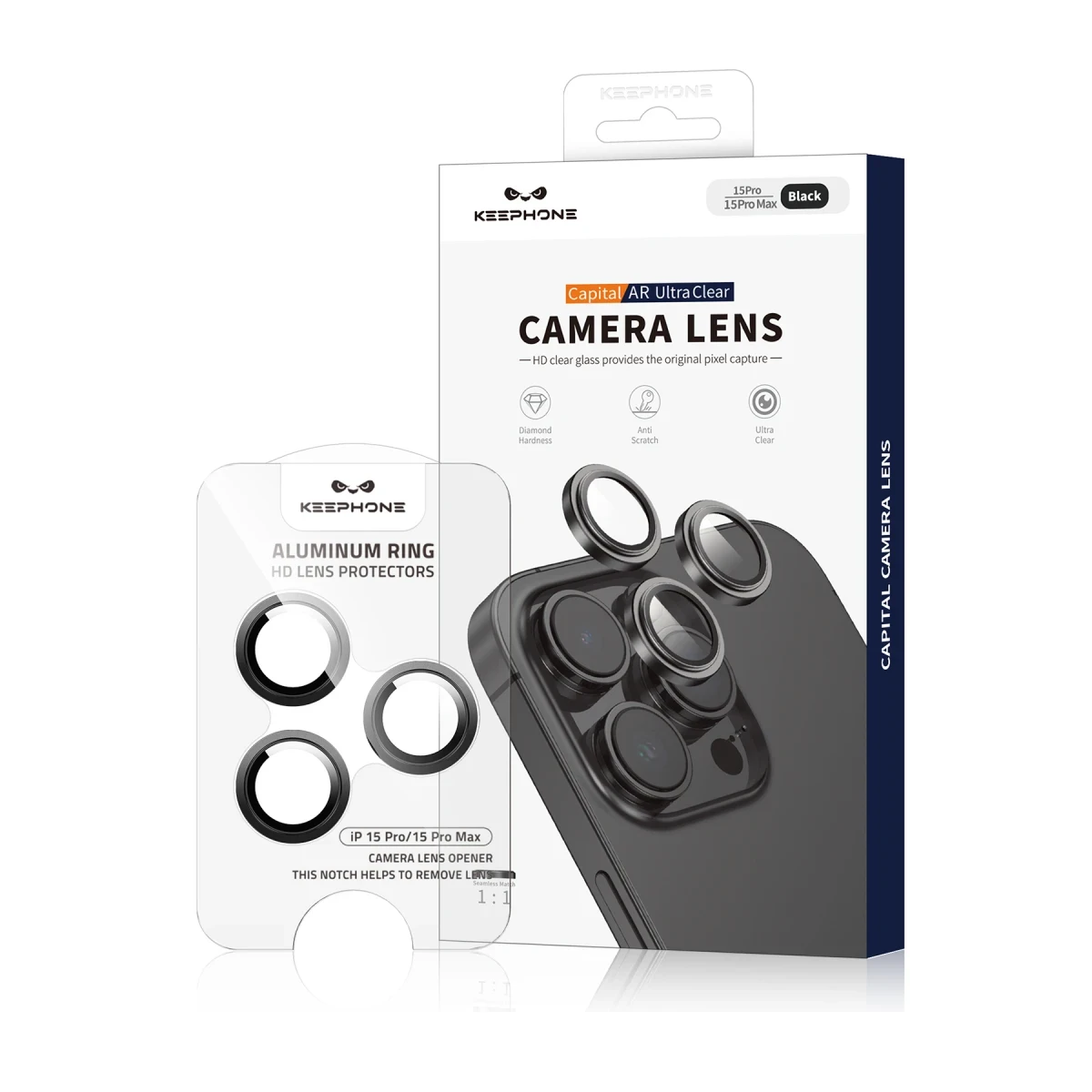 Keephone Apple iPhone 15 Capital Alüminyum AR Kamera Lens Koruyucu - Mavi