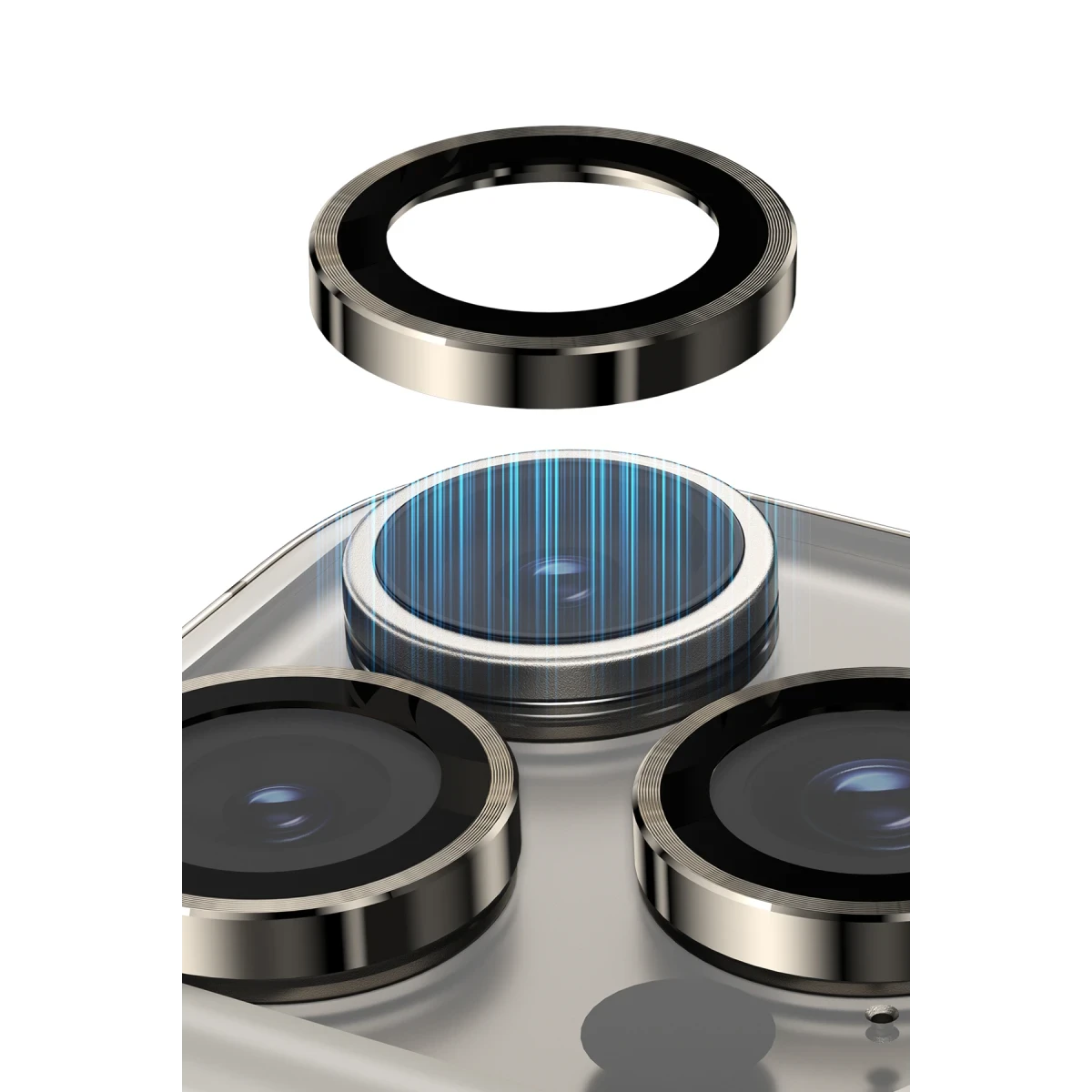Keephone Apple iPhone 15 Pro Max 3D Spiral Alüminyum AR Kamera Lens Koruyucu - Gümüş