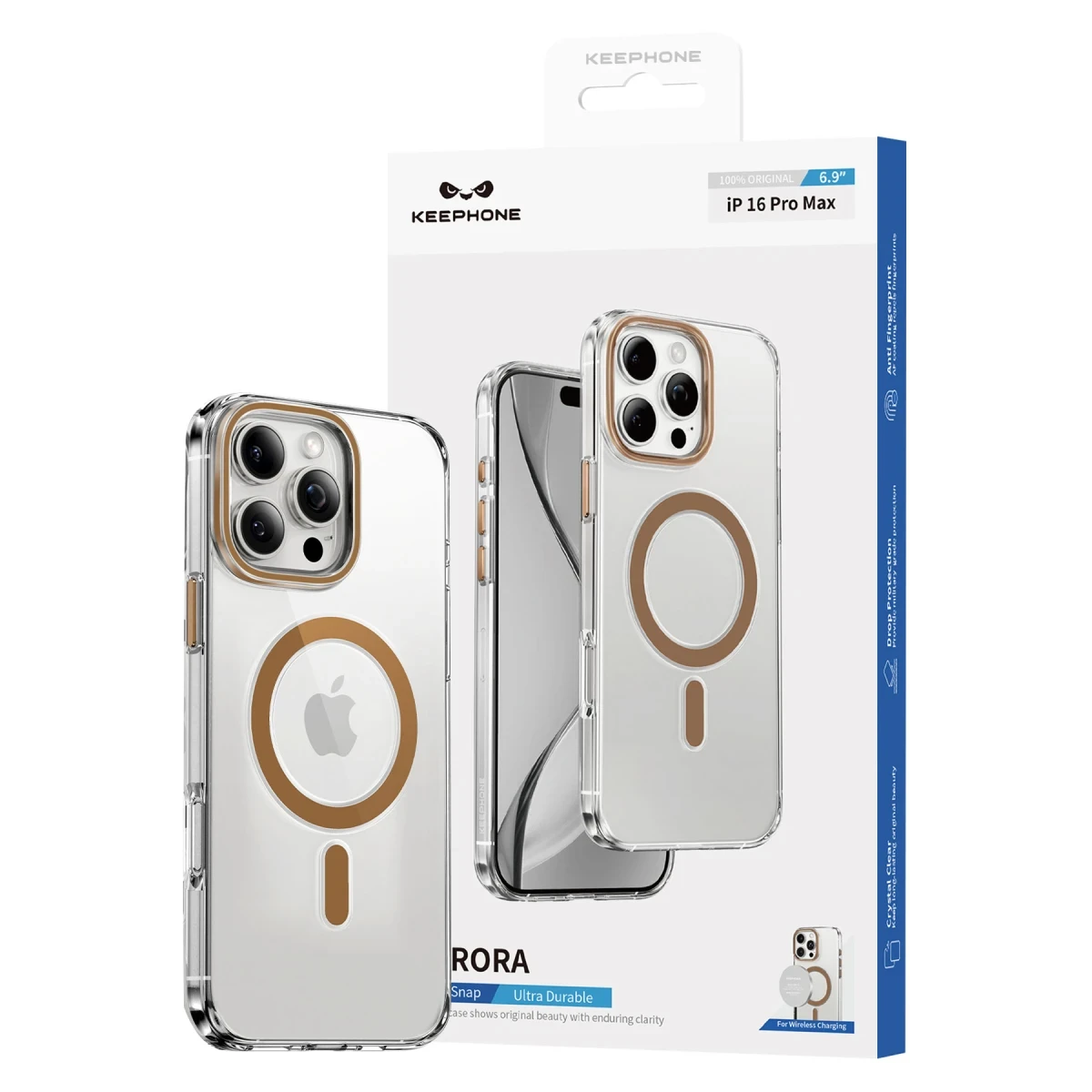 Keephone Apple iPhone 15 Pro Max Aurora Şeffaf Magsafe Kılıf - Siyah
