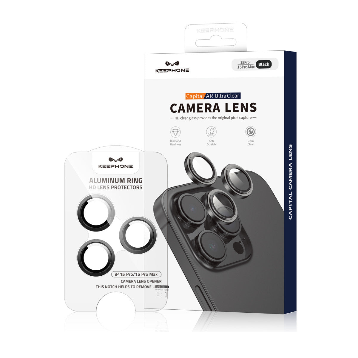 Keephone Apple iPhone 15 Pro Max Capital Alüminyum AR Kamera Lens Koruyucu
