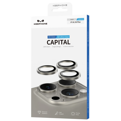 Keephone Apple iPhone 16 Capital Alüminyum AR Kamera Lens Koruyucu - Siyah