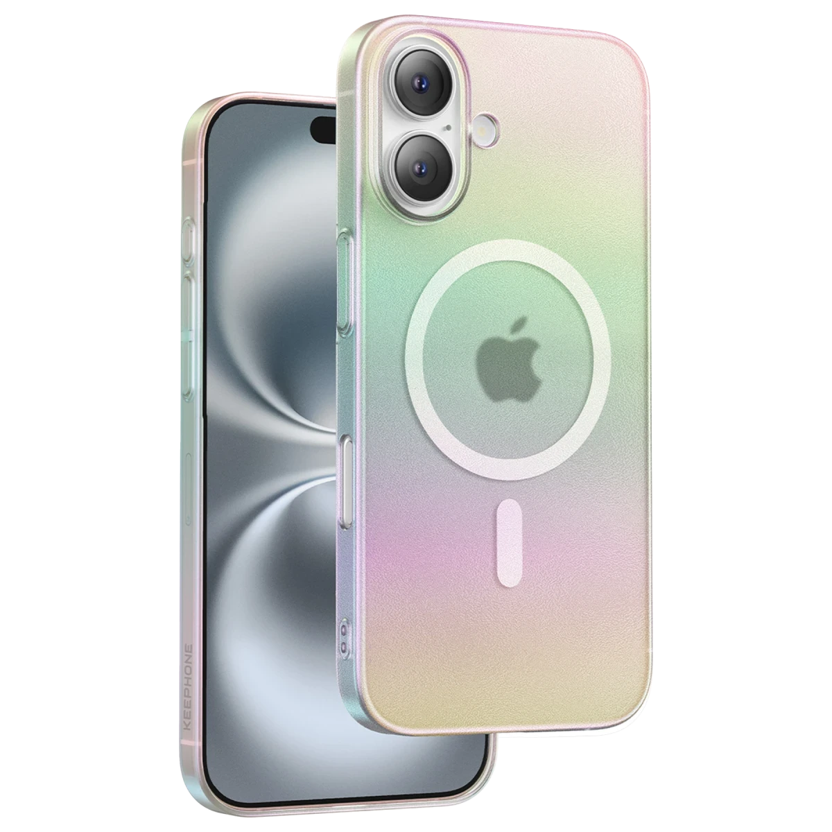 Keephone Apple iPhone 16 Fantasia Gökkuşağı Magsafe Kılıf - Beyaz