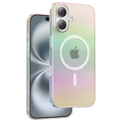 Keephone Apple iPhone 16 Fantasia Gökkuşağı Magsafe Kılıf - Beyaz