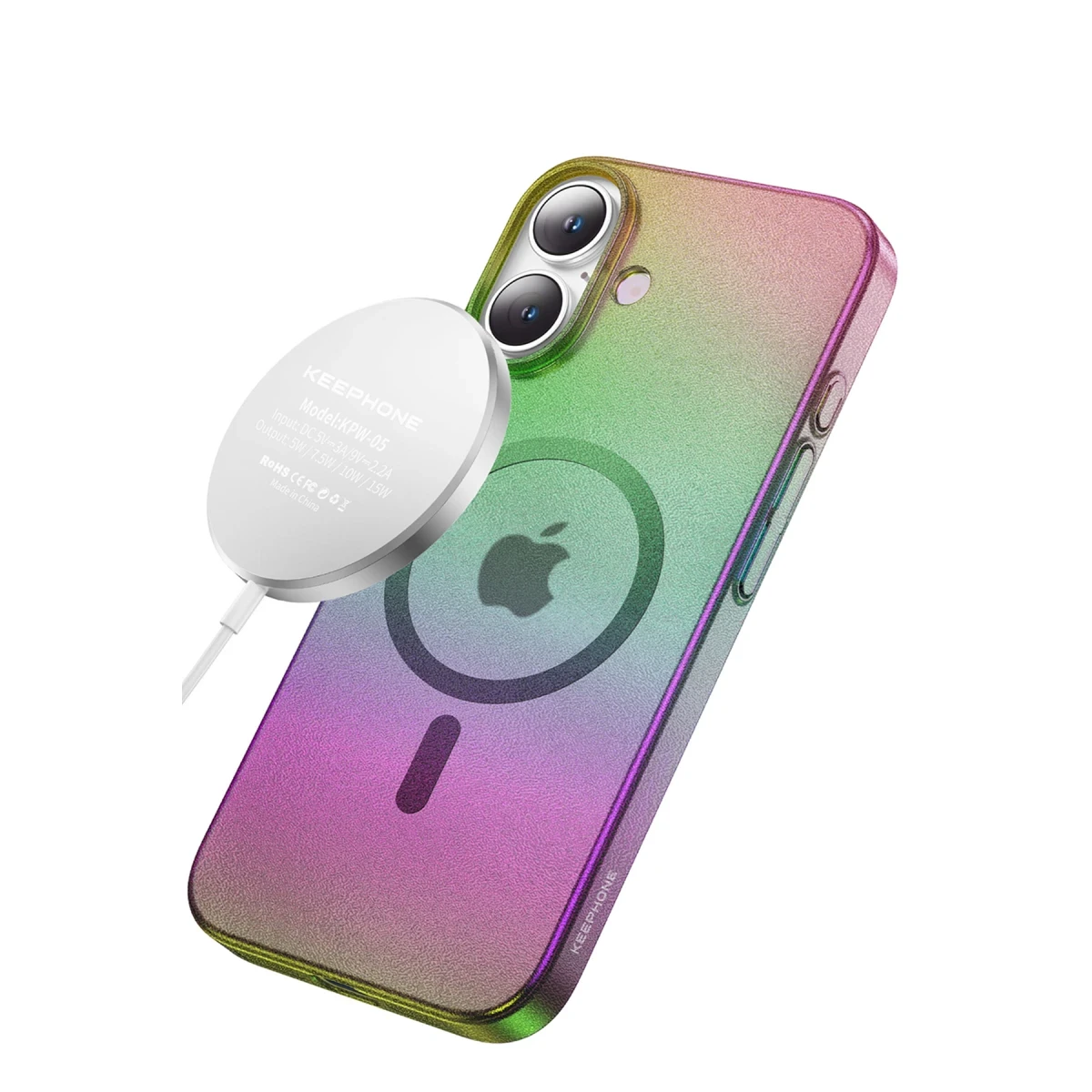 Keephone Apple iPhone 16 Fantasia Gökkuşağı Magsafe Kılıf - Beyaz