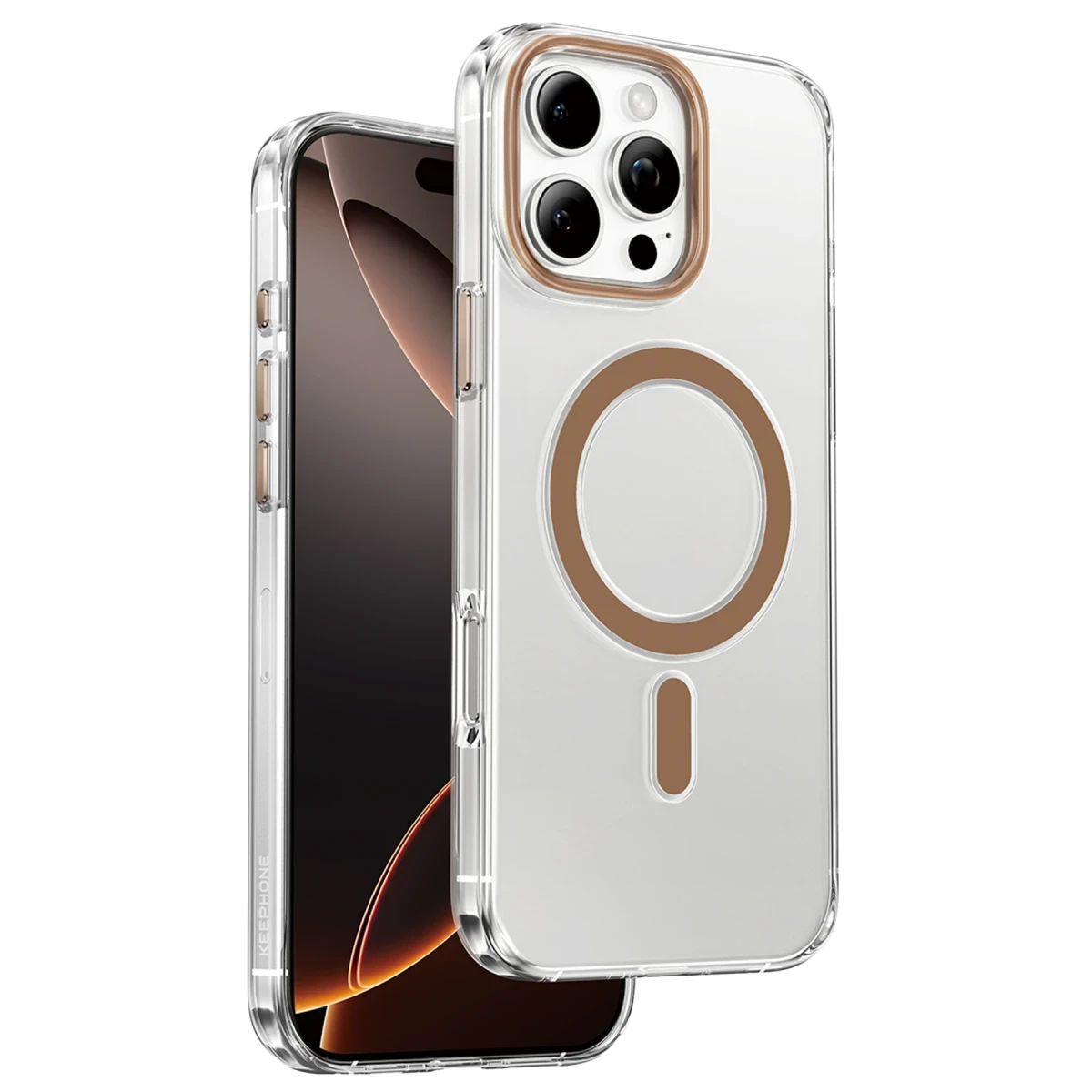 Keephone Apple iPhone 16 Pro Aurora Şeffaf Magsafe Kılıf - Çöl Titanyum