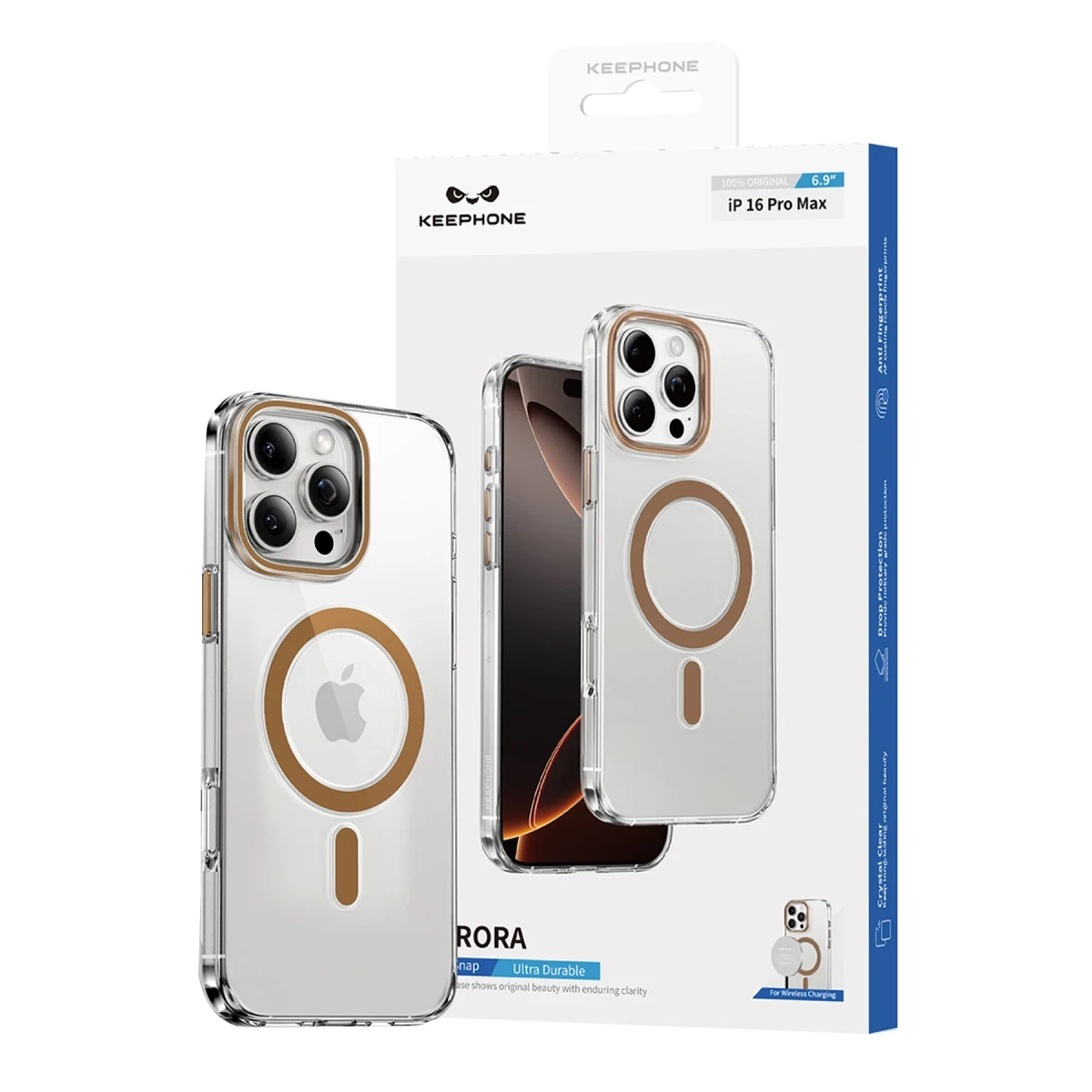 Keephone Apple iPhone 16 Pro Aurora Şeffaf Magsafe Kılıf - Çöl Titanyum