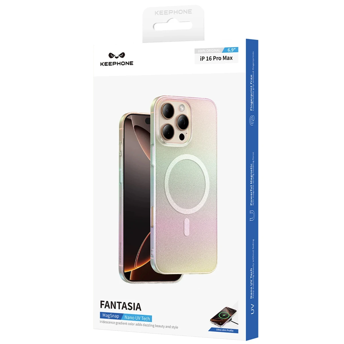 Keephone Apple iPhone 16 Pro Fantasia Gökkuşağı Magsafe Kılıf - Beyaz