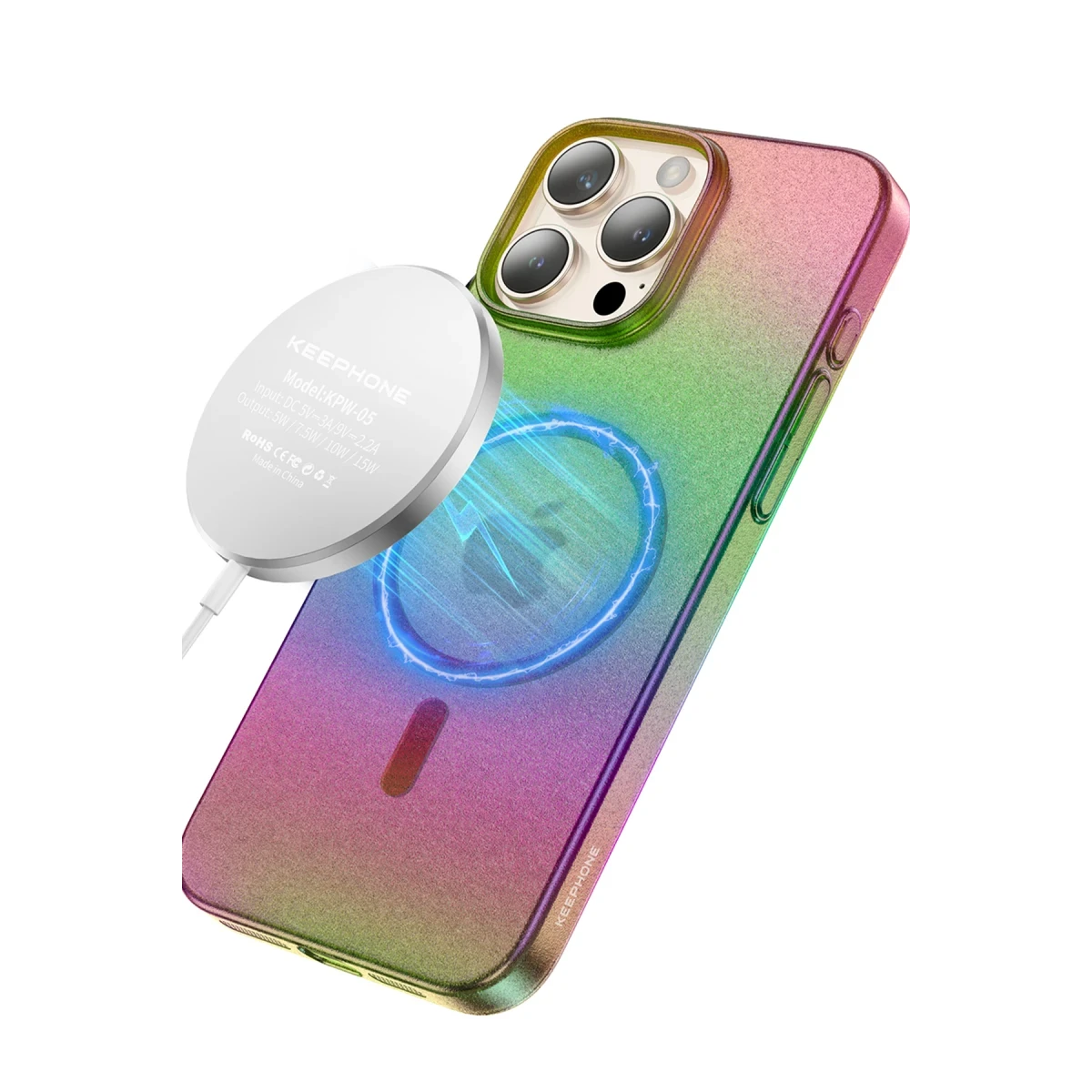 Keephone Apple iPhone 16 Pro Fantasia Gökkuşağı Magsafe Kılıf - Siyah